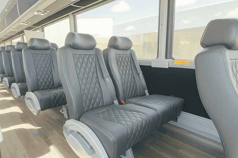 interior of Tuscaloosa Minibus Company charter bus